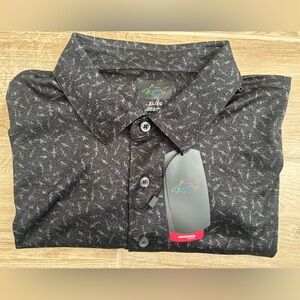 New Greg Norman Collection Black and Gray Patterned Men's Shirt Size XL